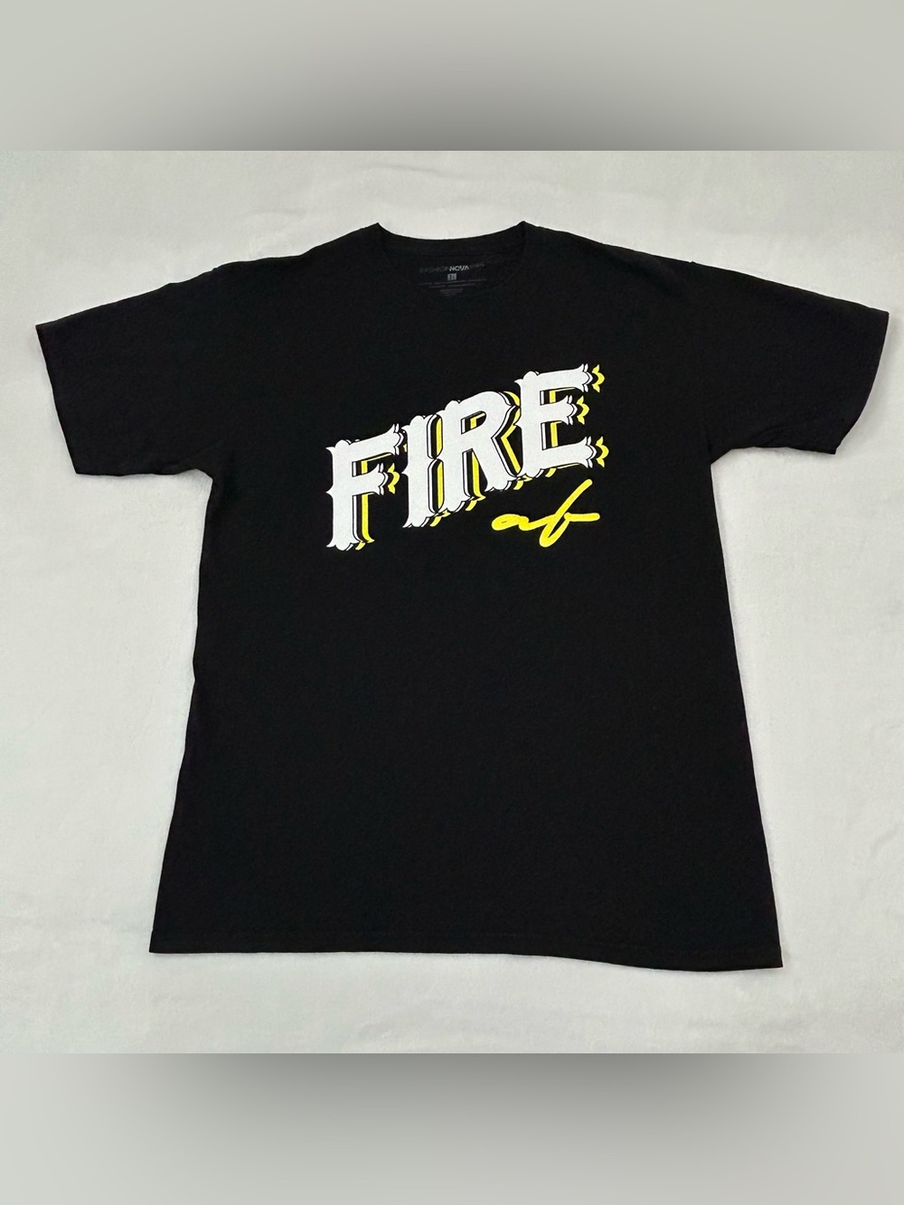 Fashion Nova Men Fire AF Black Graphic Logo Short Sleeve Tee Shirt Men’s Size L